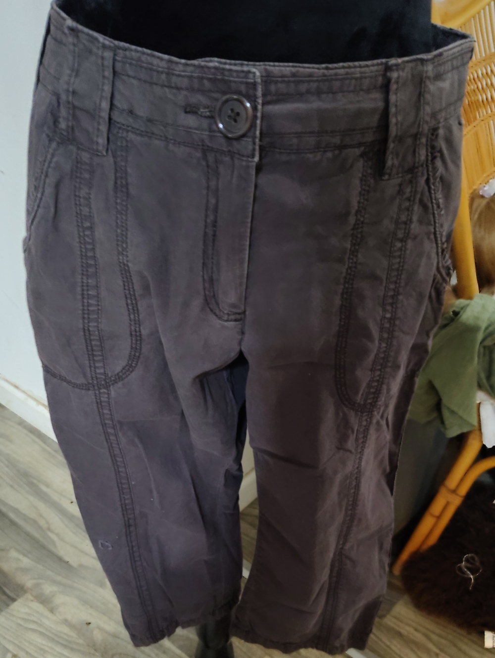 Dalia Collection Brown Capris with Stitched Pocket Detail
